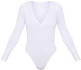 Thumbnail for your product : PrettyLittleThing Basic White V Neck Long Sleeve Bodysuit