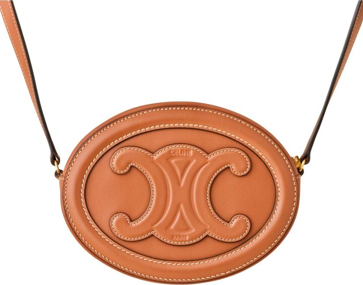 Celine Cuir Triomphe Tan Leather Oval Crossbody Bag