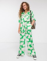 Thumbnail for your product : Topshop satin pants co-ord in green print
