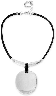 Kate Spade Robert Lee Morris Soho Silver-Tone Sculptural Oval Pendant Leather Necklace