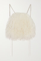 Thumbnail for your product : Magda Butrym Cropped Open-back Crystal-embellished Shearling And Silk-satin Top - Cream