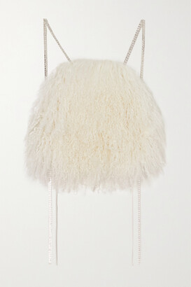 Magda Butrym Cropped Open-back Crystal-embellished Shearling And Silk-satin Top - Cream