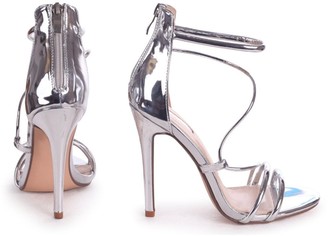 Linzi CORINNA - Silver Metallic Strappy Caged Stiletto Heel With Ankle Strap