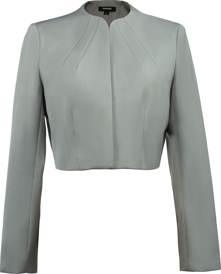 Smart and Joy Crop Bolero Minimalist Blazer - Grey