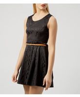 Thumbnail for your product : New Look Tenki Black Brocade Belted Skater Dress
