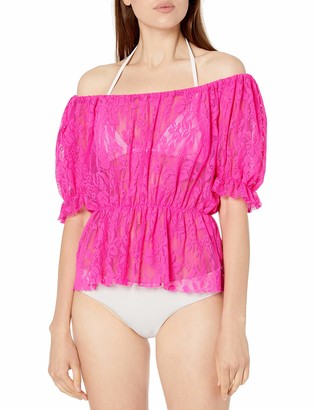 BCBGeneration Women's Standard Off The Shoulder Tie Front Blouse Swimsuit Top and Cover Up