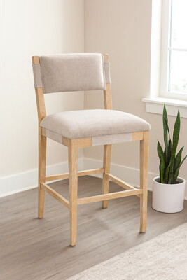 MOTI Furniture Clara Bar Height Stool In Contemporary Linen Fabric On Solid Wood