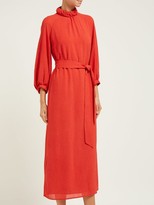 Thumbnail for your product : Cefinn Tie-waist Gathered Voile Midi Dress - Red