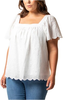 Forever New Jane Curve Square Neck Embroidered Top