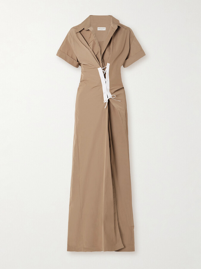 Dries Van Noten Lace-up Asymmetric Draped Poplin And Twill Shirt