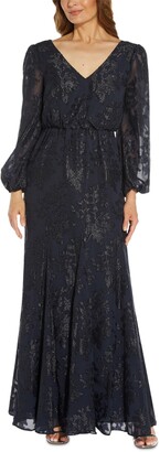 Adrianna Papell Adrainna Papell Metallic Burnout V-Neck Gown