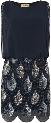 House of Fraser Lace and Beads Sleeveless Blouson Top Sequin Detail Dress