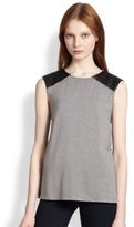 Thumbnail for your product : Alice + Olivia Leather-Paneled Stretch Jersey Tank