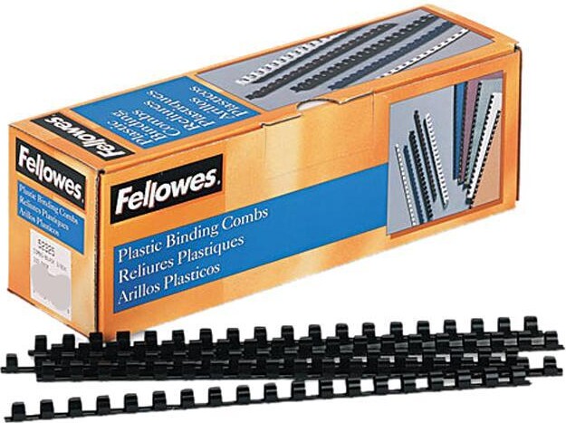 Fellowes 52325 Plastic Comb Bindings, 3/8' Diameter, 55 Sheet Capacity, Black, 100 Combs/Pack