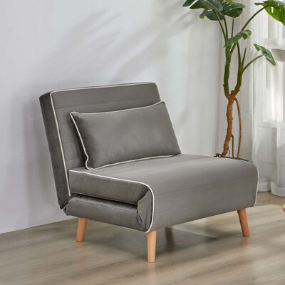 Latitude Run Space-saving Modern Velvet Sofas Adjustable Grey Foldable Sofa Bed