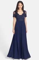 Thumbnail for your product : JS Collections Scalloped Lace & Jersey Gown