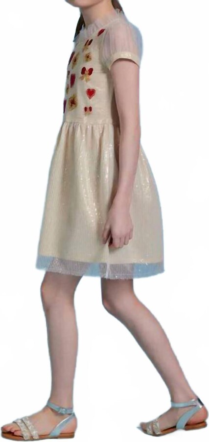 Sasha+Z Shimmery Embroidered Tulle Dress In Beige