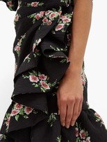 Thumbnail for your product : Rodarte Asymmetric Floral-print Cloque Midi Skirt - Black Multi