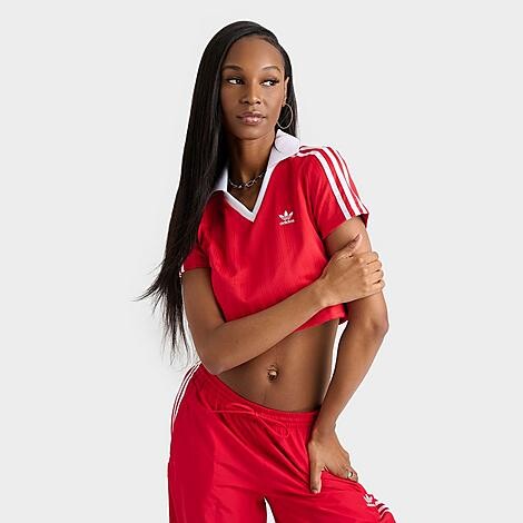 Women's adidas Originals adicolor Football Jacquard V-Neck Polo T-Shirt