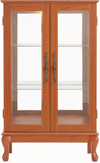 Charlton Home 2 Doors Curio Cabinet with Tempered Glass Doors, Curio Cabinets with Mirrored Back Panel and Adjustable Shelves, Lighted Display Cabinet for Home, Off