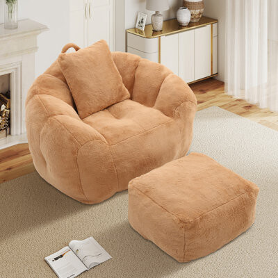 Trule ESGiant Bean Bag Chair,Lounge Chair Floor Lazy Sofa Bed with Ottoman & Pillow,Khaki
