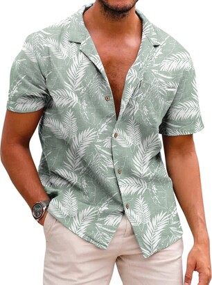 COOFANDY Men Summer Floral Shirts Cotton Short Sleeve Hawaiian Beach Shirts  with Pocket XXL - ShopStyle