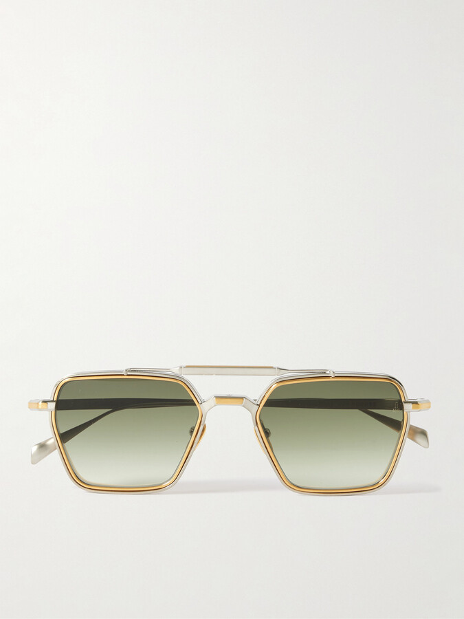 Jacques Marie Mage Commodore Aviator-Style Silver and Gold-Tone Beta Titanium Sunglasses