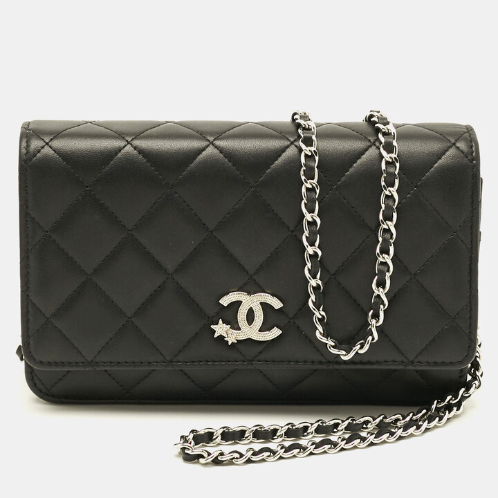 Chanel CC Crystal Star Black Quilted Leather Wallet On Chain