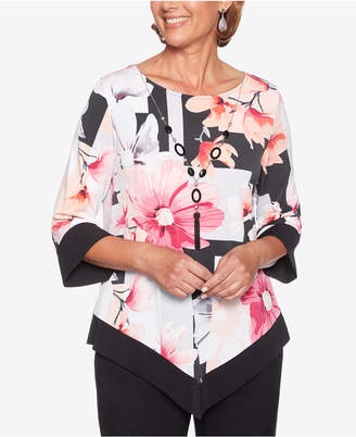 Alfred Dunner Finishing Touches Floral-Print Necklace Top