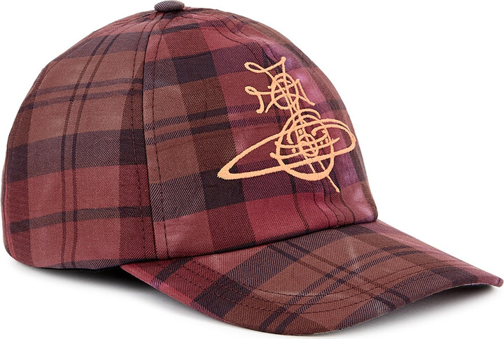 【VIVIENNE WESTWOOD】Logo Embroidered Cotton Cap Navy Blue VW Grid Baseball Cap by Vivienne Westwood on Sale