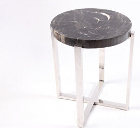 DYAG East Round Petrified Wood Top with Stainless Steel Stand End Table