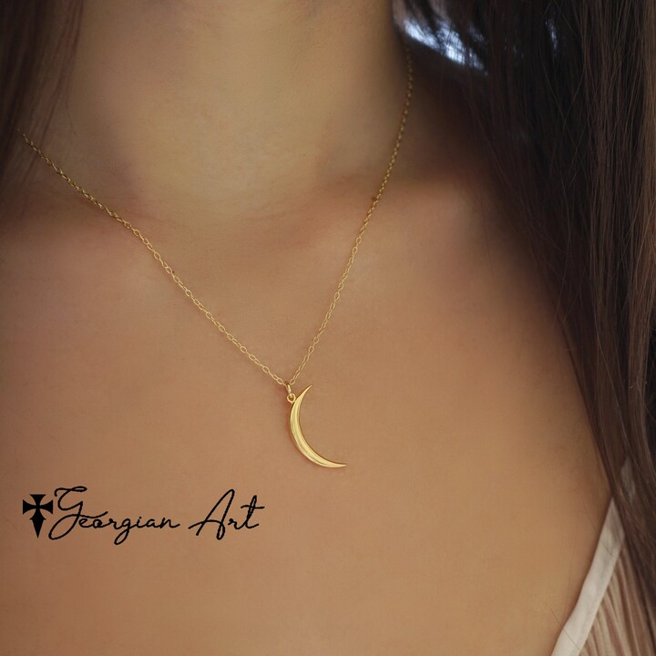 Etsy 14K Solid Gold Dainty New Moon Charm Necklace in Yellow Gold Rose Or White Lunar Jewelry Beginning