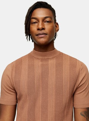 Topman Brown Stitch Turtle Neck Knitted T-Shirt