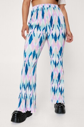 Nasty Gal Womens Plus Size Abstract Print Plisse Flares - Blue - 20
