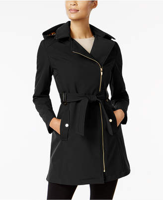 Via Spiga Petite Faux-Leather-Trim Asymmetrical Softshell Coat