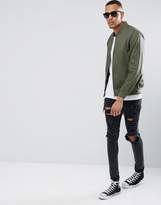 Thumbnail for your product : ASOS Design Tall Cotton Bomber Jacket With Sleeve Zip In Khaki