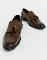 Thumbnail for your product : ASOS DESIGN DESIGN loafers in brown leather with natural sole and fringe detail