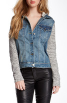 Thumbnail for your product : Tractr French Terry Sleeve Hooded Denim Jacket (Juniors)