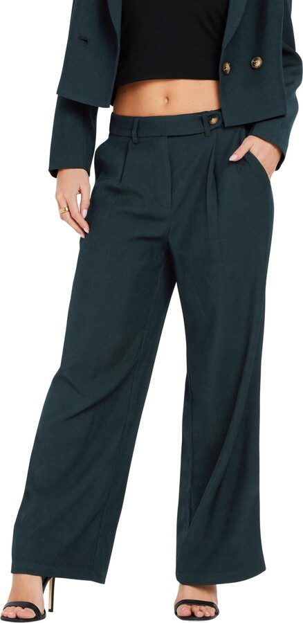 PixieGirl Petite Navy Blue Tailored Tab Wide Leg Trousers Petite