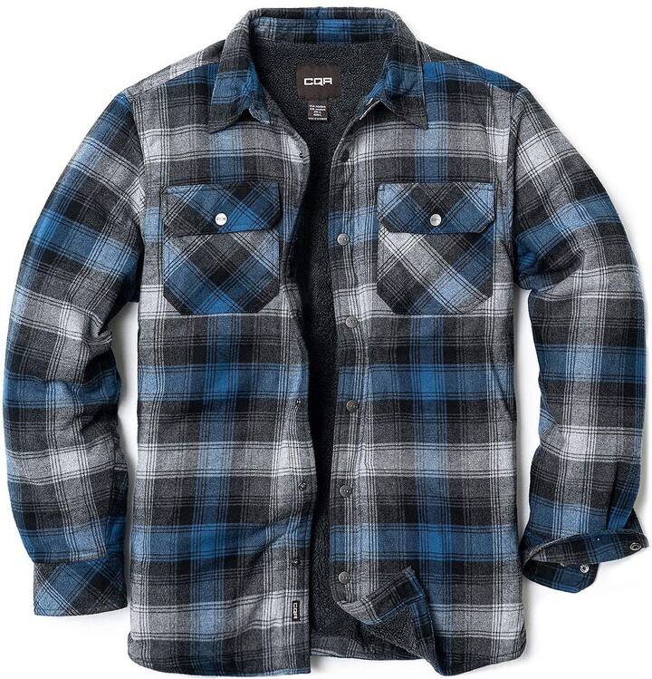 CQR Men's Sherpa Drawn Flannel Shirt Jacket Soft Long Sleeve Rugged ...