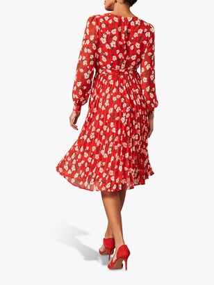 Phase Eight Lou-Poppy Ditsy Print Pleated Skirt Dress, Fire/Ivory