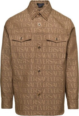 Fendi Monogram Check-print Regular-fit Silk-satin Shirt in Brown for Men