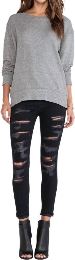 Current/Elliott Stiletto Tattered Jeans In Black Tattered