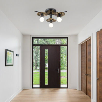 Wrought Studio Evelyn 3-Light Rustic Farmhouse Semi Flush Mount Ceiling Light