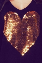 Thumbnail for your product : Wildfox Couture Sequin Gold Heart V-Neck Sweater in Clean Black