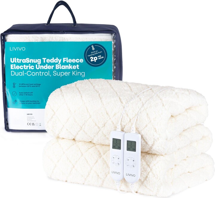 LIVIVO UltraSnug Teddy Fleece Electric Heated Underblanket Super King
