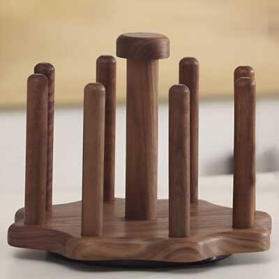 Black Hu Peach Blossom Rotating Cup Holder - Wooden Charm Circulation, Desktop Artistic Storage
