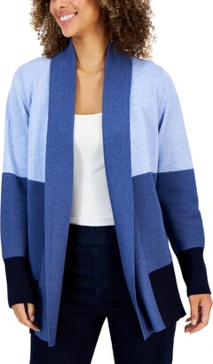 Karen Scott Women's Colorblocked Open-Front Cardigan Sweater, Created for Macy's