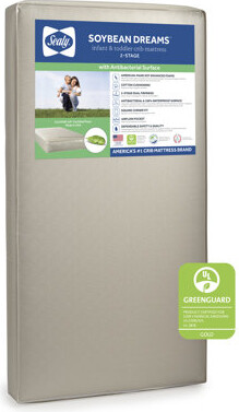 Sealy Baby Soybean Dream Antibacterial 2 Stage Breathable Crib Mattress & Toddler Bed Mattress, GREENGUARD Gold Certified, Made in USA, 52" x 28"