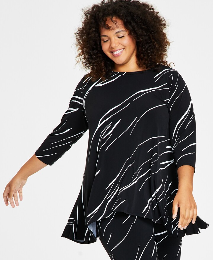 Alfani Plus Size Linear Printed Swing Top, Created for Macy's - ShopStyle